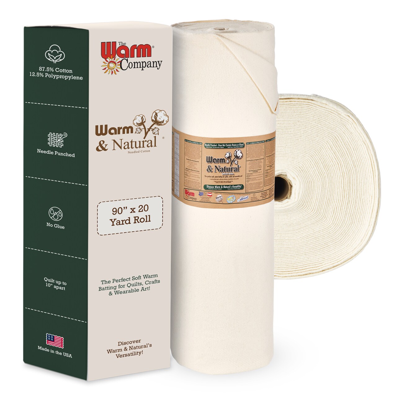 The Warm Company Warm & Natural 90" x 20 YD Cotton Batting - Premium Quilting & Crafting Batting, Ideal for Quilts, Sewing & More